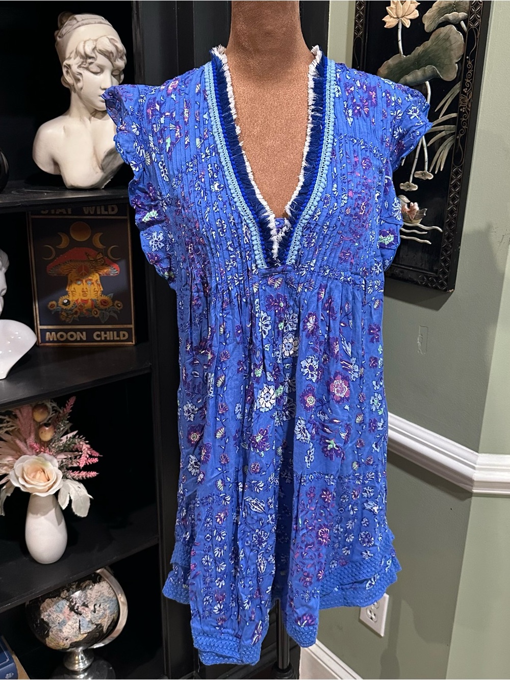 Poupette St Barth “Sasha” Mini Dress in Blue Foulard Size Small